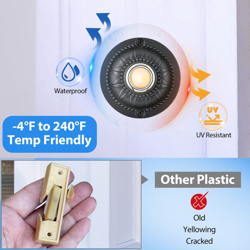 Dreyoo Round Metal Doorbell Push Button, Black Wired Lighted Up LED Doorbell Button Replacement Solid Iron Doorbell for Home Front Door