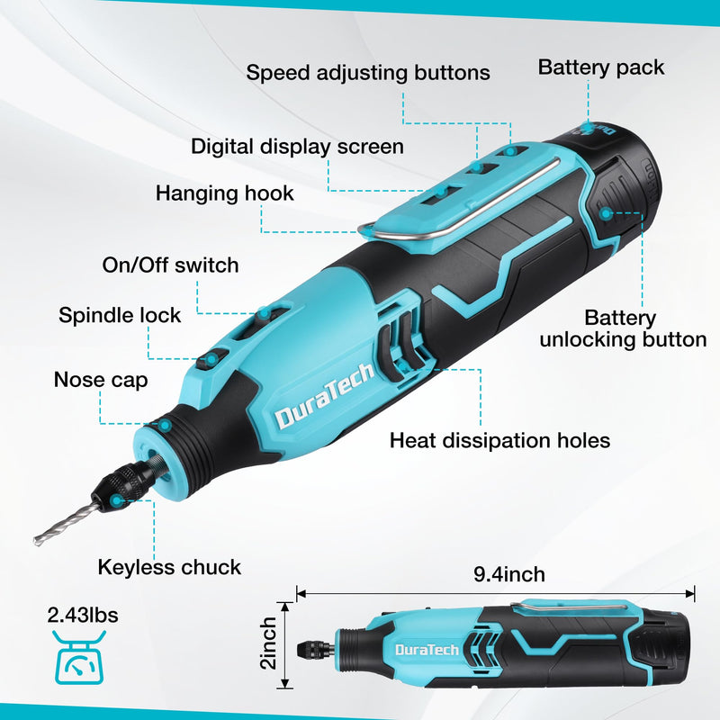 DURATECH 12V Cordless Rotary Tool Kit with 118PCS Accessories