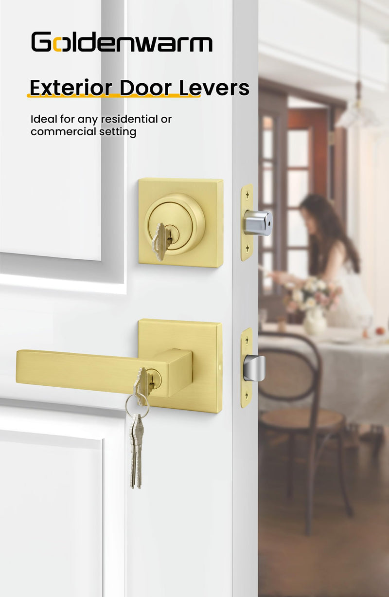 goldenwarm Exterior Door Lock Set Gold Front Door Lock Set, Heavy Duty Zinc-alloyed Front Door Handle and Deadbolt Set (1 Pack) 1 Pack