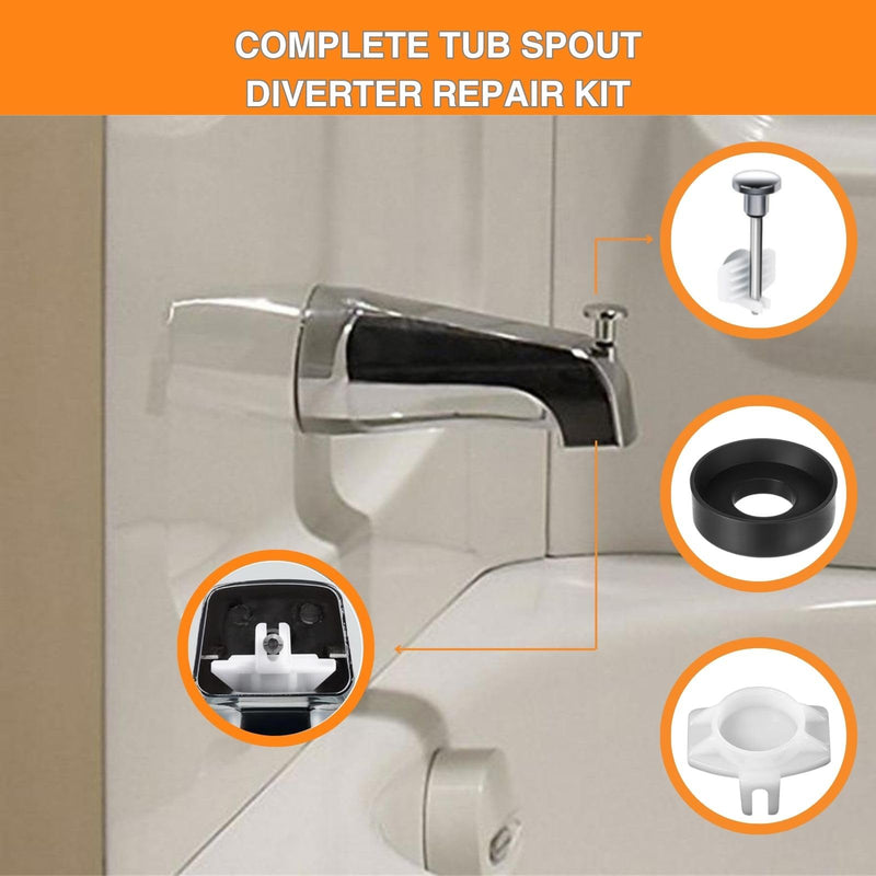2 Set Tub Spout Diverter Repair Kit - Universal Bathroom Shower Bathtub Leaky Faucet Replacement Parts, Includes 2 Diverter Valve Stems, 2 Cup Seals and 2 Gates (Chrome, Classic Style)