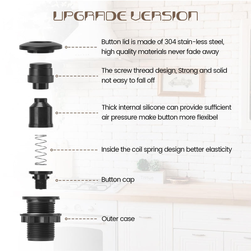 Garbage Disposal Air Switch Kit Sink Top Waste Disposal Long Stainless Steel Black On/Off Air Button Food and Waste Disposals Part by Etoolcity, UL Listed Long/3.6''