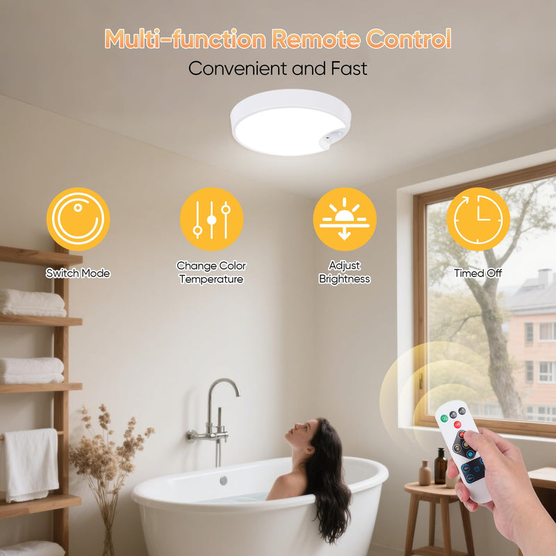 Rechargeable Motion Sensor Ceiling Light: Indoor LED Wireless Ceiling Light with Remote - Cordless Motion Activated Ceiling Lamp with Timer for Closet Hallway Bedroom (Rechargeable) Rechargeable