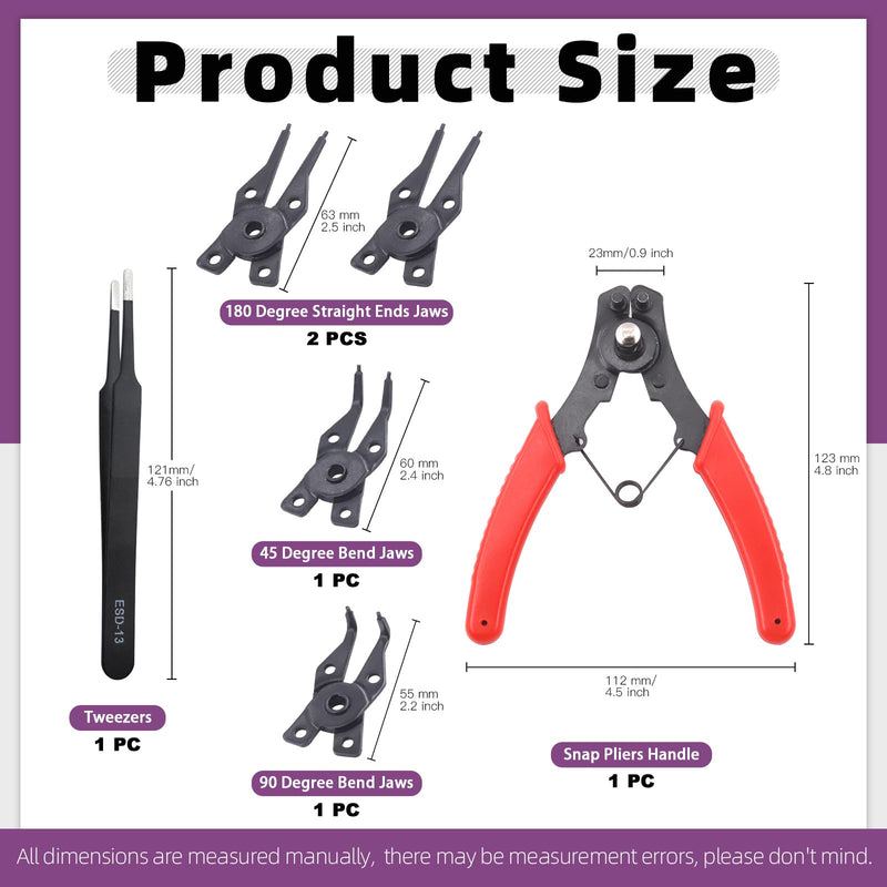 Swpeet 312Pcs 4 in 1 Snap Ring Pliers with Alloy Steel M4-M28mm C-clip External Retaining Rings Snap Rings and 1.5mm-10mm E-clips Retaining Rings Assortment Kit, Included Tweezer for Pin Clips Repair Snap Ring Plier Kit