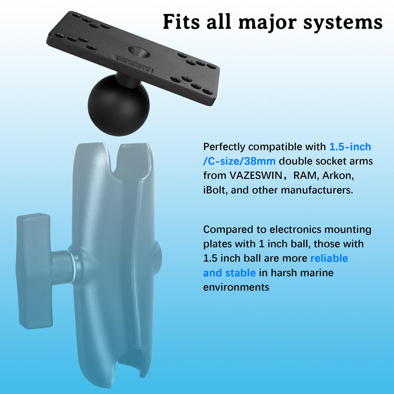 Aluminum 1.5" Ball Fish Finder mounting Plate for Hummingbird Helix 5,7, etc., C Size Universal Marine Electronics Bracket, Compatible with RAM Mounts C-013