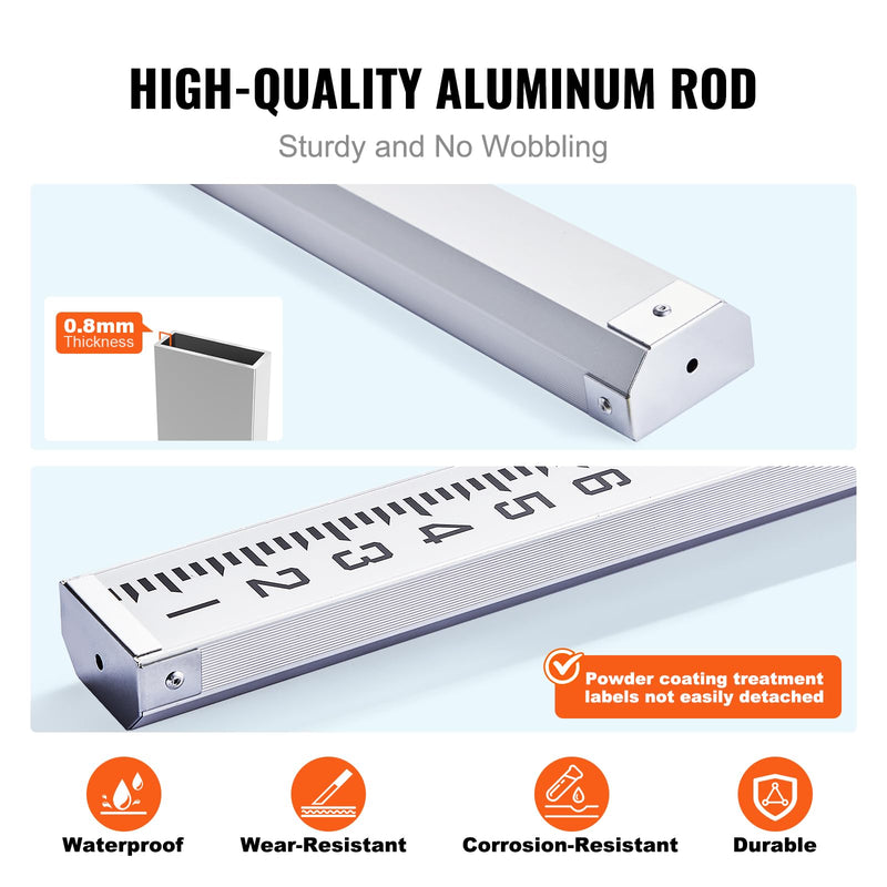 VEVOR Aluminum Grade Rod, 9-Feet/8ths 3 Sections Telescopic Measuring Rod, Double-Sided Scale 1/8in Leveling Rod Stick,Aluminum Alloy Survey Rod with Bubble Level &Carrying Bag for Houses,Walls,Floors 9 FT-8ths