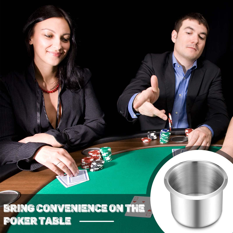 5 Pcs Tessco Table Cup Holder Inserts Stainless Steel Drop in Drink Cup Holder Insert Metal Poker Game Table Accessories for Casino Desk Car Trucks Boat Sofa Cupholder Storage 5