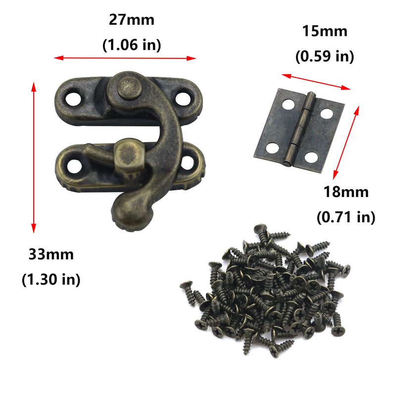 Antrader 40Pcs Mini Box Hinges, 20 Sets Antique Right Latch Hasp for Wood Jewelry Box Trinket Box Hasp Gift Box Catch Decoration with Screws Right Latch Hasp+Hinges