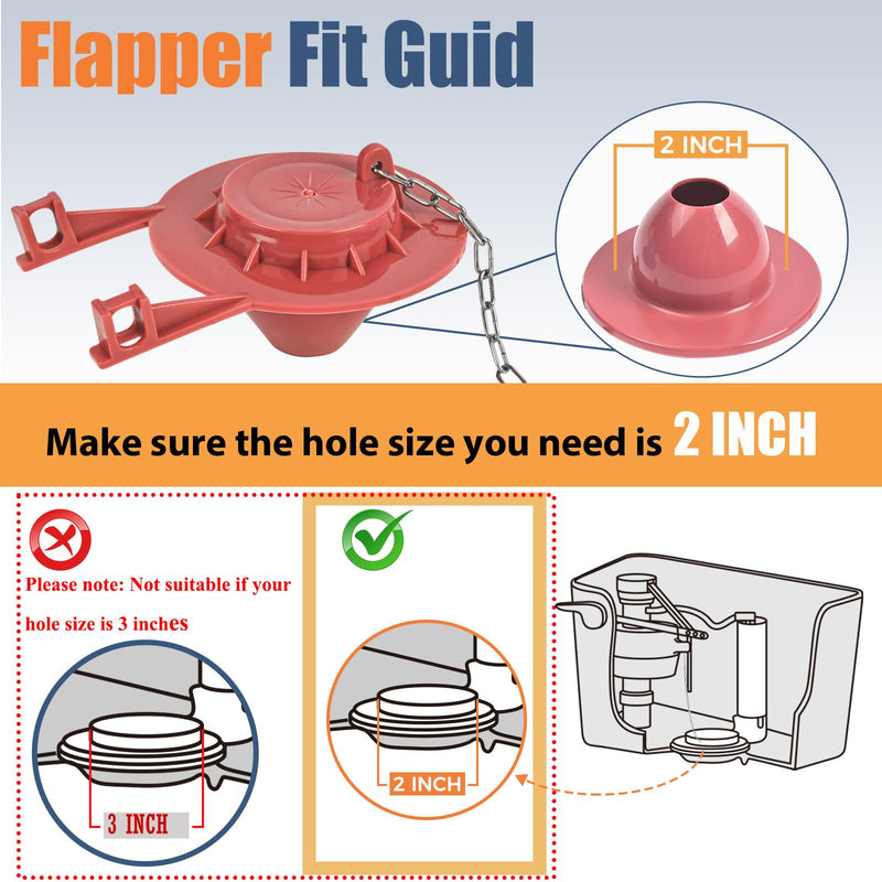 Universal Toilet Flusher Replacement Kit, Fill Valve, 2-Inch Flapper, Toilet Handle Lever, Adjustable, Quiet, Easy to Install, Complete Toilet Parts Inside Tank Kit (Red, 1-Pack) Red