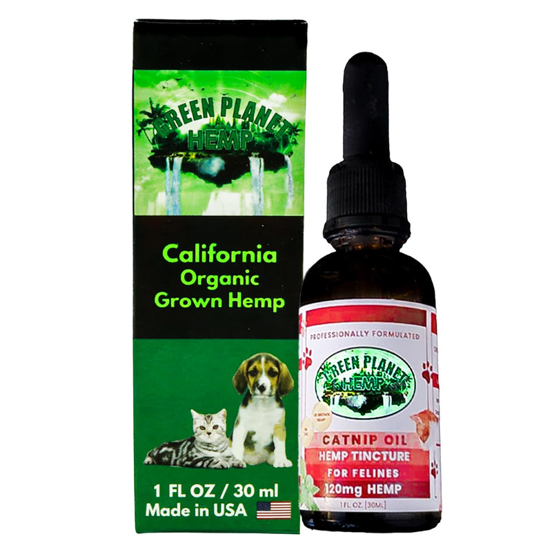 Pet Hemp Oil | Catnip Oil | Dogs and Catsl | Aids with Anxiety, Stress, Pain, Hip, Joint, and Muscle Support for Young to Senior Pets | 120MG Organic Hemp | 100% Natural | Green Planet Hemp