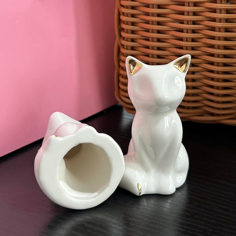 2Pcs Toilet Bolt Caps Tall White Ceramic Lovely Cat,Animal Shape Toilet Floor Bolts Covers Replacement Bathroom Decor Avoid Rusting Toilet Bolts Cover-White White fox