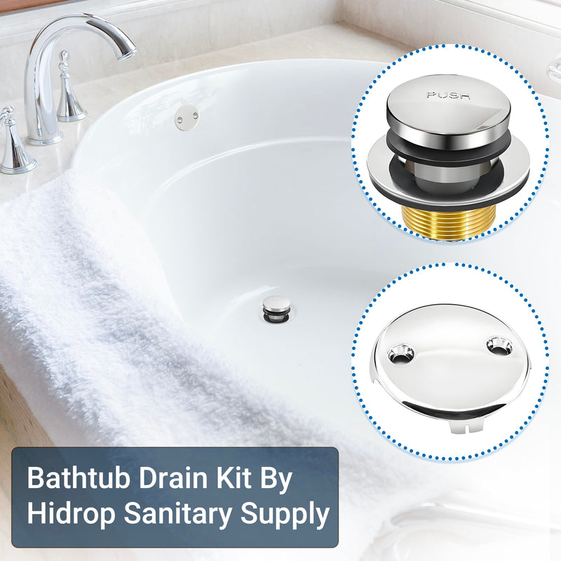 Tub Stopper Bathtub Drain Kit, Silver Universal Bathtub Overflow Drain Cover, Metal Tip-Toe Trim Kit with Easy Fit Design for Most Tubs