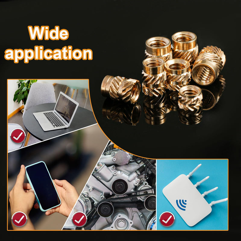170pcs Female Thread Knurled Nuts, 2-56 4-40 6-32 8-32 10-24 Brass 3D Printing Brass Nuts Knurled Embedment Nuts Threaded Inserts Parts for Plastic 3D Printing Injection Molding Accessories
