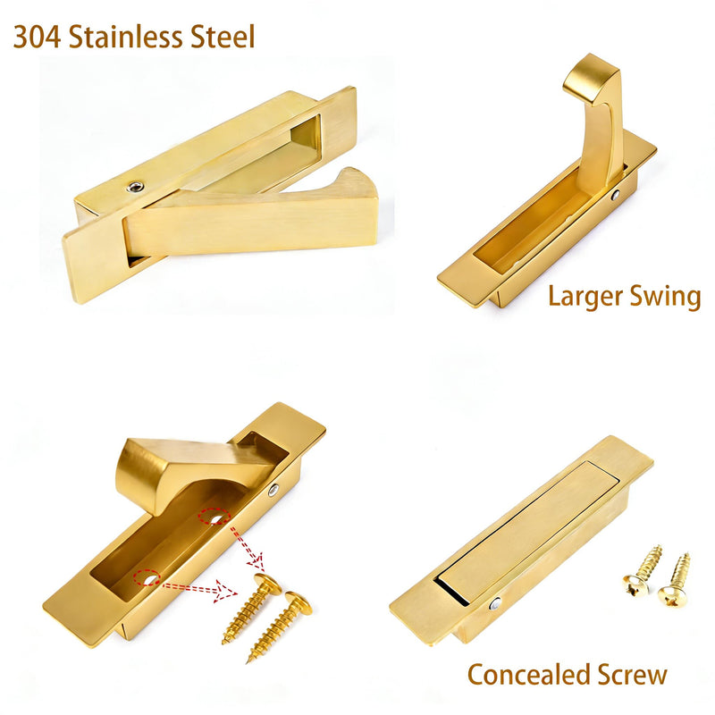 Dontay Pocket Door Handles,Recessed Pull,No Lock Flush Hardware,Gold,4.72''