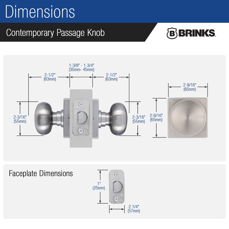 BRINKS Contemporary Passage Ball Door Knob, Modern Lock Set, Interior Door Knobs for Sleek Home Decor - Satin Nickel (Pack of 6) 1 Pack