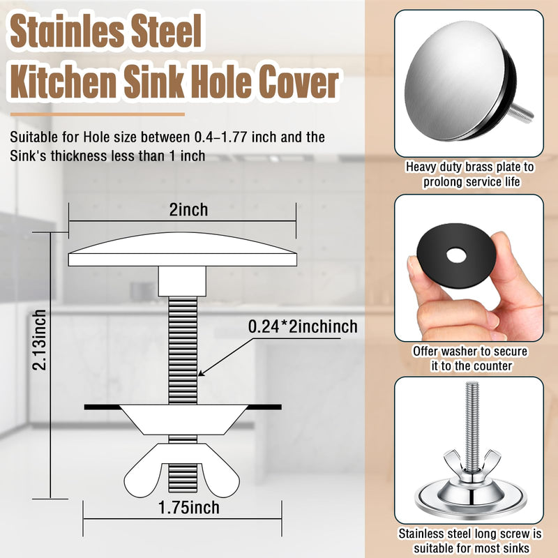 LEIFIDE 2 Pcs 2 Inch Kitchen Sink Hole Cover Faucet Hole Cover Stainless Steel Kitchen Sink Tap Plate Stopper Blanking Metal Plug(Brushed Stainless Steel) Brushed Stainless Steel - NewNest Australia