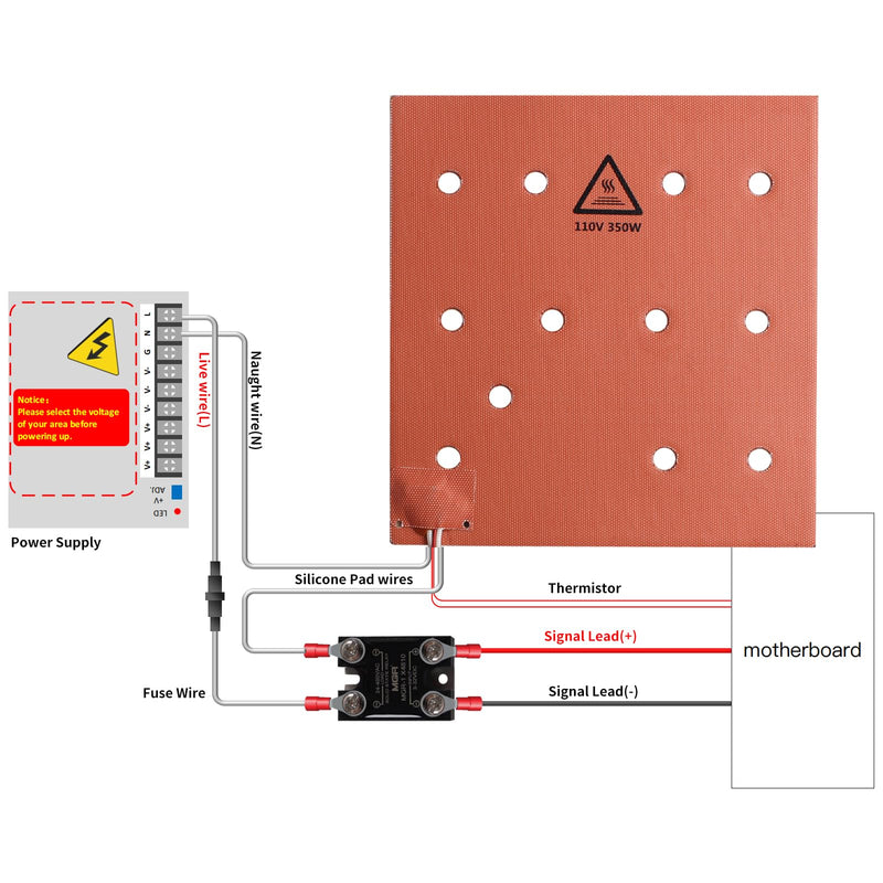 FYETC Silicone Heater Pad for Anycubi Vyperr: 3D Printer Upgraded Heating Plate AC 110V 350W 10.3x9.8 inch Heated Bed Mat with SSR for Fast Heating 265x250mm Aluminum Heatbed PEI Sheet