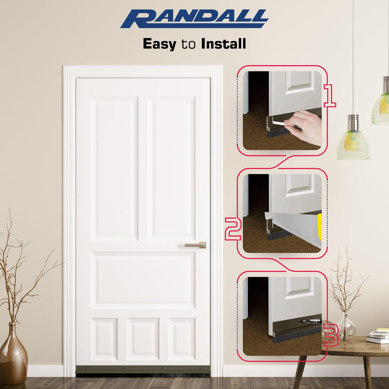 Randall Manufacturing Co., Inc | Door Sweeps – Aluminum & Brush | Brush Sweeps for Gaps Up to 1” | Brown Trim with Black Brush | 3 Feet | 3/4" Brush | Fill Gaps & Keep Unwanted Debris Out 3 FT Brown
