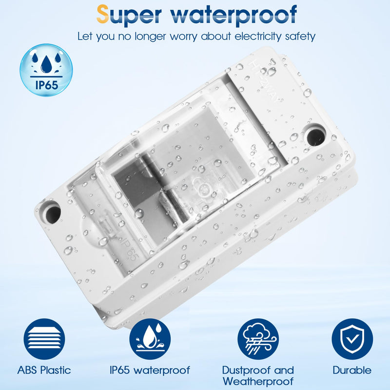 Waterproof Distribution Protection Box, ABS Plastic Breaker Electrical Box and Transparent Cover IP65, for Indoor Outdoor Wall Circuit Breaker (HT-2WAY) HT-2WAY(2.4x3.7x4.9 IN)
