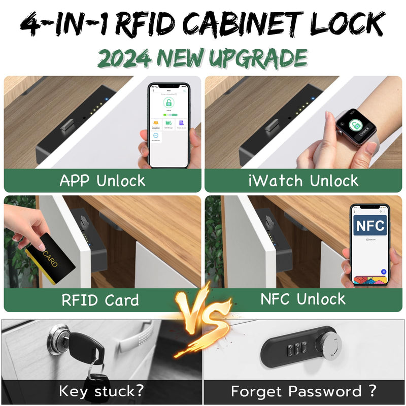 Smart RFID Drawer Lock, Hidden Digital Electronic Bluetooth RFID Cabinet Drawer Lock for Adults Baby Proofing Teens Liquor Cupboard File Black