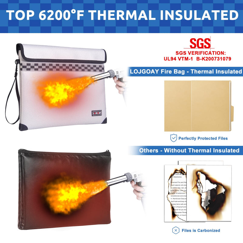 Upgraded Fireproof Document Bag - with 6200°F Heat Insulated, Fireproof Money Bag for Cashwith Fireproof Zipper, 9 Layers of Functional Materials, Water Fire Proof Bag Fireproof Bag (Silver, 13"x11") Silver 13"x11"