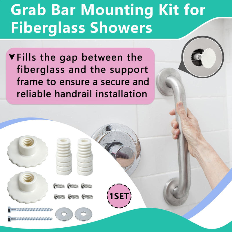 Grab Bar Mounting Kit for Fiberglass Showers(1 Set) | Grab Bar Mounting Kit with Adjustable Spacers (Fits 15/16" to 2-1/8"), for Installing Handrails to Walls White 1SET