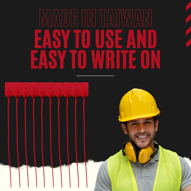 JAVIKA 250pcs Plastic Tamper Seal Tags, Red (9.17in) PA66, Cable Management, Fire Extinguisher Tags, Luggage Tag, Electronics 250 PCS