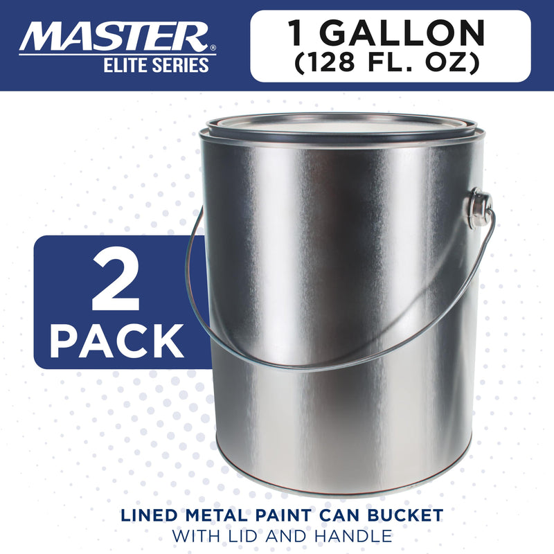 Master Elite 1 Gallon Lined Empty Metal Paint Can Bucket with Lids, 2-Pack