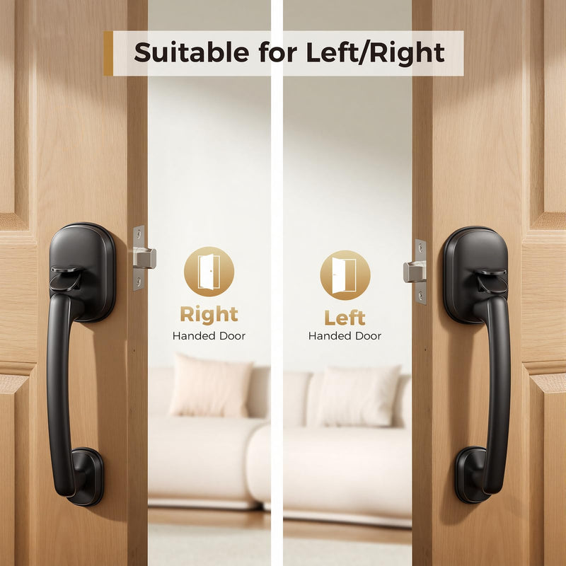 ARPHA Matte Black Front Door Entry Handleset,Entry Door Handleset for Right&Left-Handed Doors,Lower Half Grip,Deadbolt Not Included