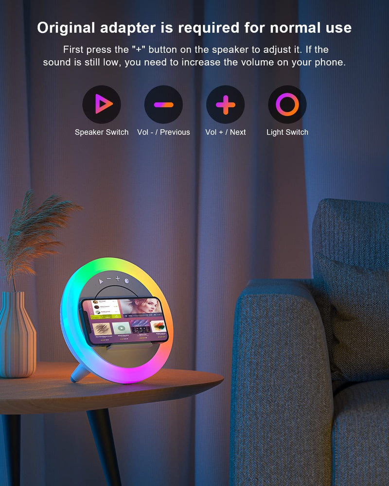 Bluetooth Speaker with Lights, Wireless Charging Speaker, Best Birthday Gift Ideas Teenage,Applicable for Bedroom/Teen Girl Gifts/Please use The Original Adapter(5W Wireless Charging) 5W wireless charging