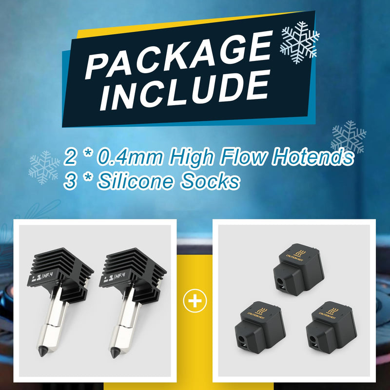2 Pcs Upgraded 0.4mm High Flow H2D Hotend Kit for Bambu Lab H2D/H2S/H2C/P2S 3D Printer Hardened Steel Nozzle High Temp Extruder Hot End Replacement Black with 3 Pcs Silicone Socks
