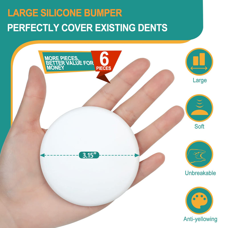 [3.15"] Door Stoppers Wall Protector, 6 Pcs Large White Silicone Door Bumpers with Strong Thickened Adhesive,Shock Absorbent Door Knobs Wall Protectors to Cover up Damage and Protect Wall Surfaces Large Size 3.15" (6 PCS)