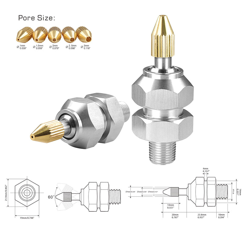2 Set 1/4" PT 304 Stainless Steel Coolant Nozzles for Cnc Vertical Lathe Cutting Nozzle, 360 ° Steering High-Pressure Cutting Oil Cooling Extension Nozzle Air Blow Nozzles HTDS-PT1/4-QT