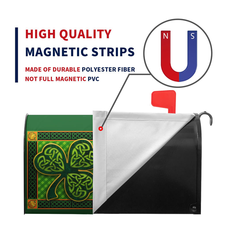 St Patrick Day Mailbox Covers Magnetic Standard Size Green Shamrocks Good Luck Four Leaf Clover Mailbox Wraps Happy St. Patrick's Day Mailbox Post Cover Waterproof Mailbox Decor 21x18 Inch 21x18inch St Patrick Shamrocks Mailbox Cover