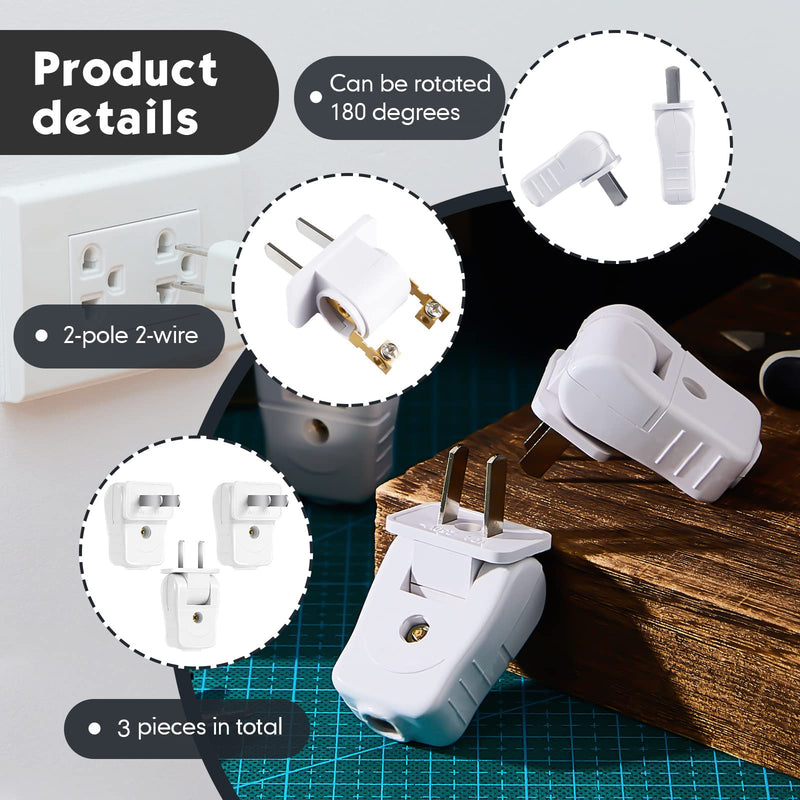 Replacement Electrical Plug 2 Prong Lamp Replacement Plugs for Lamps Light Duty, Residential Polarized 10 A 110-250V 2 Wire Straight Blade Can Be Rotated 180 Degrees(3 Pieces) 3