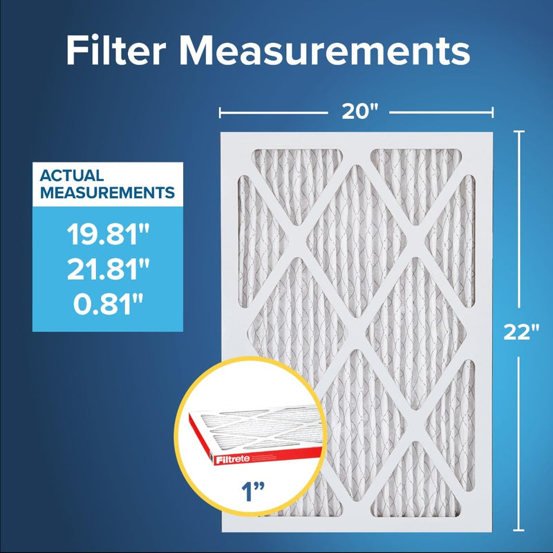 Filtrete 20x22x1 AC Furnace Air Filter, MERV 11, MPR 1000, Micro Allergen Defense, 3-Month Pleated 1-Inch Electrostatic Air Cleaning Filter, 2 Pack (Actual Size 19.81 x 21.81 x 0.81 in)