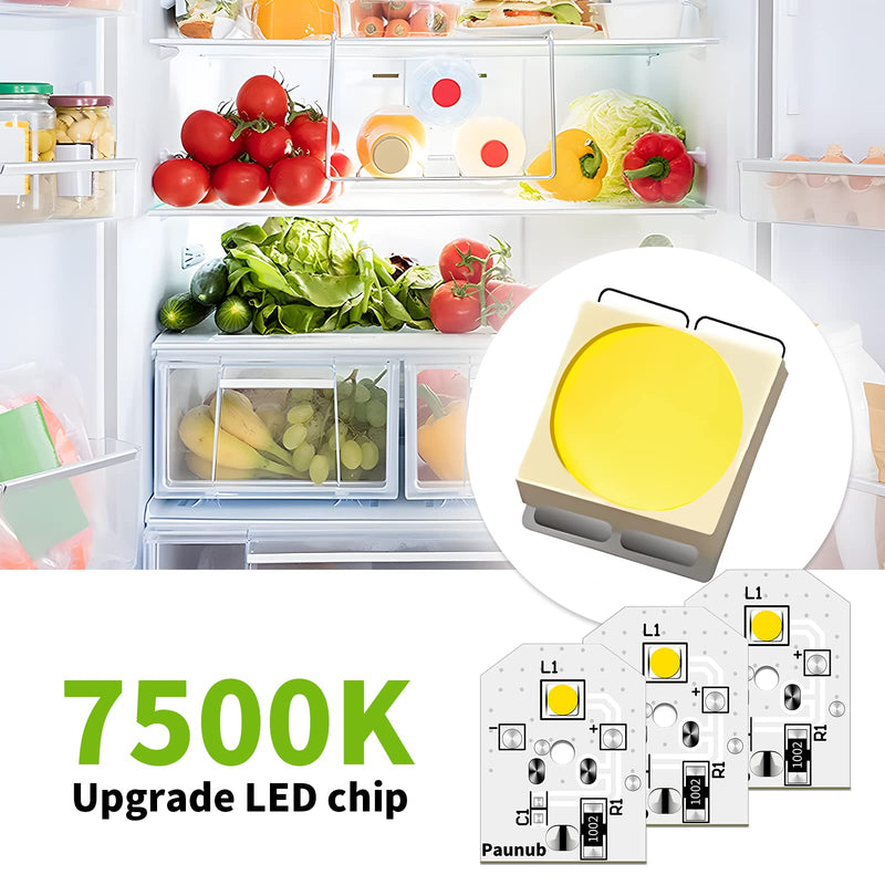 New Upgraded WR55X11132 Refrigerator Bulb Light Replacement Led Compatible WR55X25754 WR55X26486 WR55X30602 EAP12172918 4590213 AP6261806 PS12172918, No-Include Plastic Cover, Waterproof, 3PCS IN One