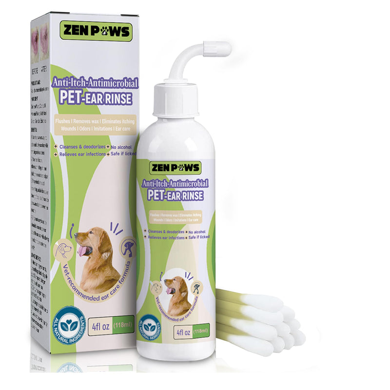 Zenpaws Dog and Cat Ear Cleaner Solution – Ear Drops - - Advanced Veterinary Recipe. Remove Wax and Build up and Relieve Itchiness - Alcohol-Free