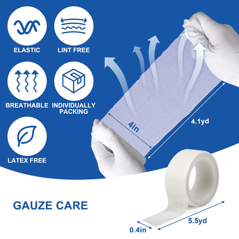 30 Pack Gauze Rolls Bandages, 4 in x 4.1 Yards, Individually Wrapped Breathable Rolled Gauze, Mummy Wraps, Premium First Aid Supplies & Medical Supplies for Wounds Pack of 30