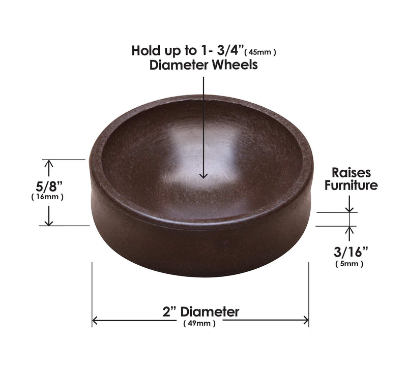 Slipstick CB605 Small Furniture Wheel Caster Cups/Floor Protectors with Non Skid Rubber Grip (Set of 4 Gripper Cups) 2 Inch Round - Chocolate Brown