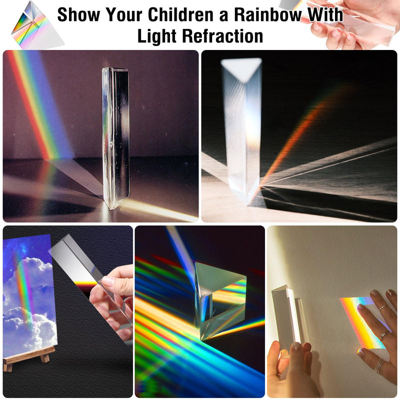 2pcs Clear Triangular Prism, K9 Prisms Set -6" & 1" Lengths Optical Prisms for Teaching Light Spectrum Physics and Photo Photography Prism 2