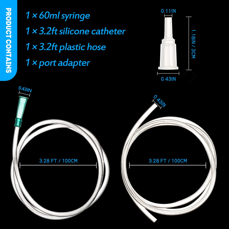 SHAOTONG 60ml Syringe with 40 Inch Tube and Tip Adapter, for Feeding Pets, Liquid Refilling, Drawing Oil Fluid 60ML/CC