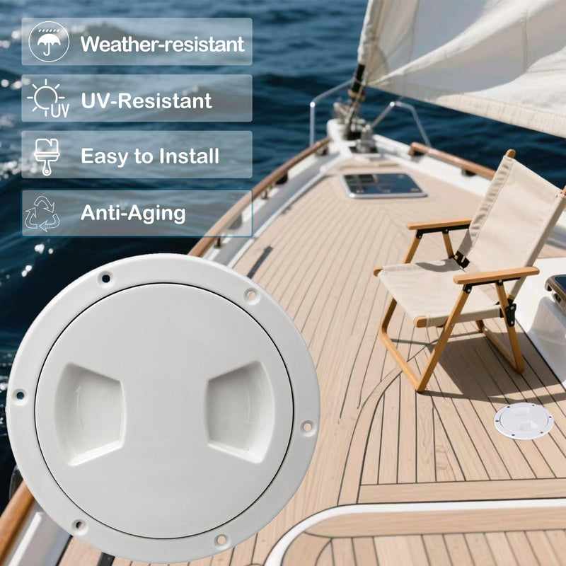 Boat Hatch Cover 5 inch, Non Slip Inspection Hatch White Round Deck Plate for Boats, Detachable Boat Deck Plate for Marine Boat Ships Yacht Truck RV, Attached Screws 5 inch 1pcs