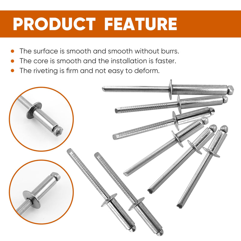 45 Pcs 1/4" x 5/8" Stainless Steel Blind Pro Rivets,6.4 x 16mm Pop Rivets,Stainless Steel Grip and Stainless Steel Mandrel 1/4" x 5/8"