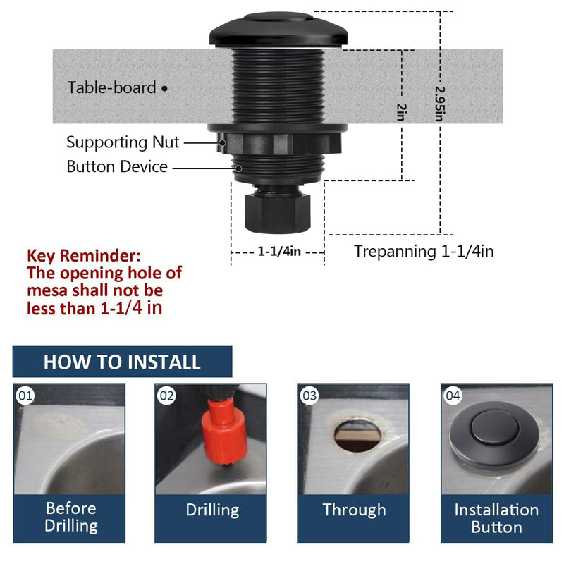 Garbage Disposal Air Switch Kit Dual Outlet Sink Top Waste Disposal Stainless Steel Black On/Off Air Button Food and Waste Disposals Part by Etoolcity Dual Outlet Short/2''
