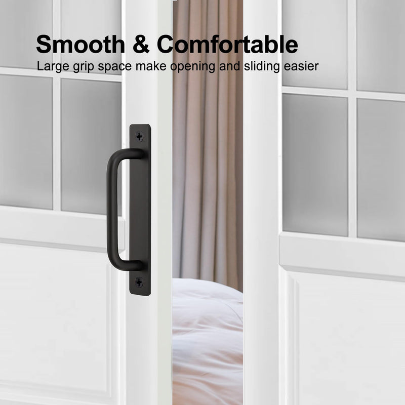 Ravinte Barn Door Handles 2 Pack Sliding Door Handle 5" Hole Center Barn Door Handles Black Cabinet Handles Door Pull Handle Zinc Alloy Door Pulls with Plate for Sliding Closet Door Handle 5 In Hole Centers