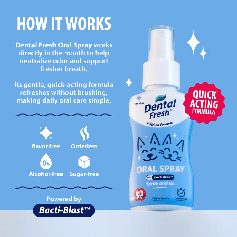Dental Fresh – Oral Spray for Dogs and Cats – Daily Pet Dental Cleaning Spray to Support Healthy Teeth and Help Freshen Breath – 4 Fl Oz