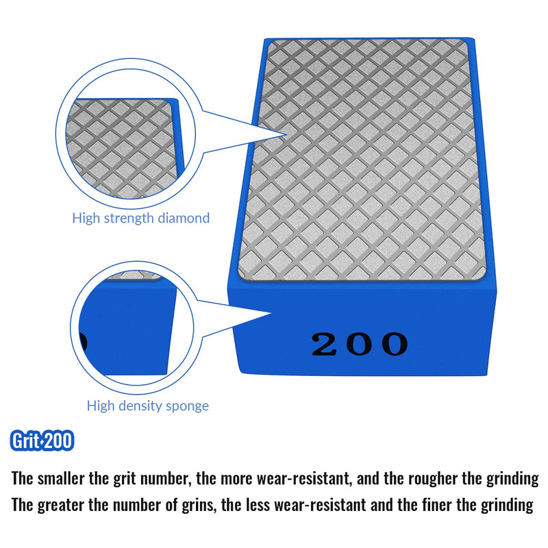 1 Pcs Diamond Hand Pad Sanding Block Sharp Glass Grinding Polishing Pad Sanding Block Foam Backing Hand-Held Sanding Block for Sanding Polishing Marble Tile Ceramics (200#) 200#