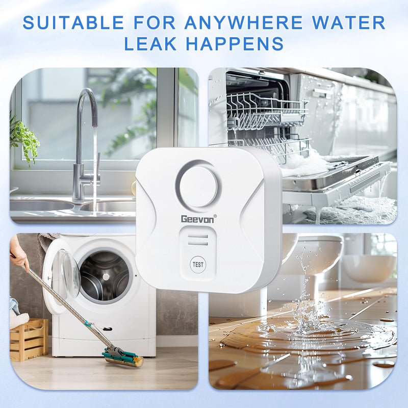 Geevon 2 Pack Water Leak Detectors for Home, 100dB Loud Water Sensor Alarm Leak Detectors with Drip Alert for Kitchen, Basements, Laundry Rooms, IP56 Waterproof(Battery Included) Water Drip & Leak Sensors 2 Pack