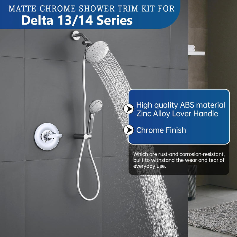 Shower Faucet Handle Trim Kit for Delta Tub and Shower Faucets, Shower Replacement Kit Compatible with Delta Shower Trim Kit, Single-Handle Valve Tub Shower Trim Kit (Chrome) Chrome