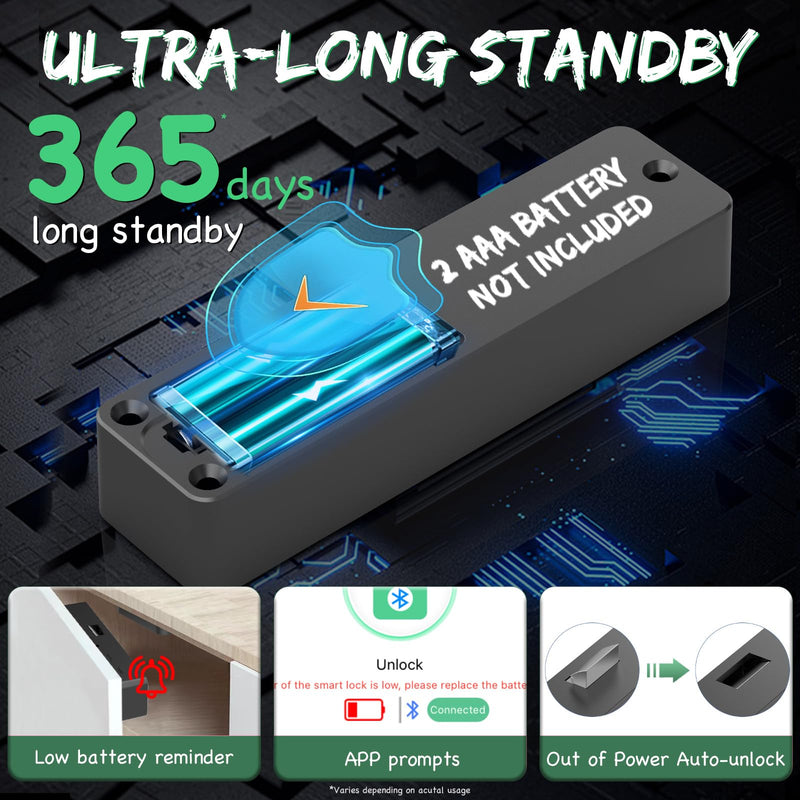 Smart RFID Drawer Lock, Hidden Digital Electronic Bluetooth RFID Cabinet Drawer Lock for Adults Baby Proofing Teens Liquor Cupboard File Black
